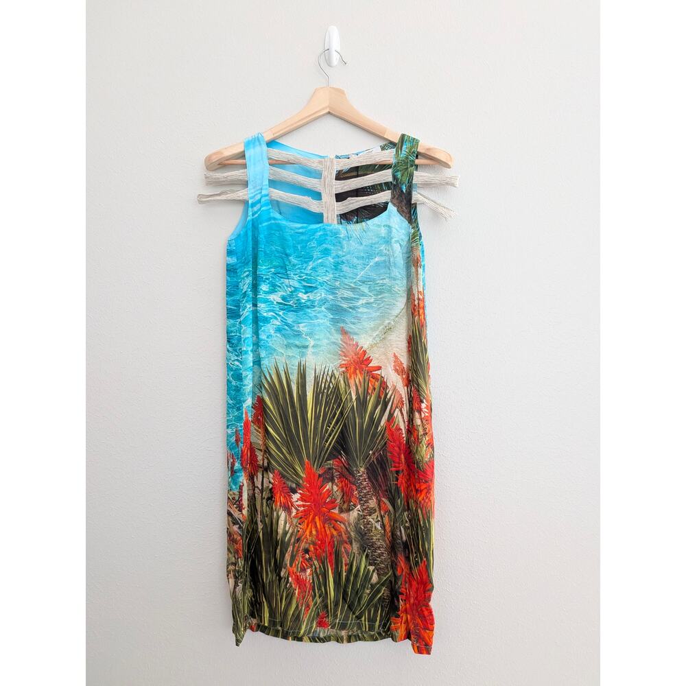Oblique Creations Italian Designer Tropical Dress Blue Size 0 US Small